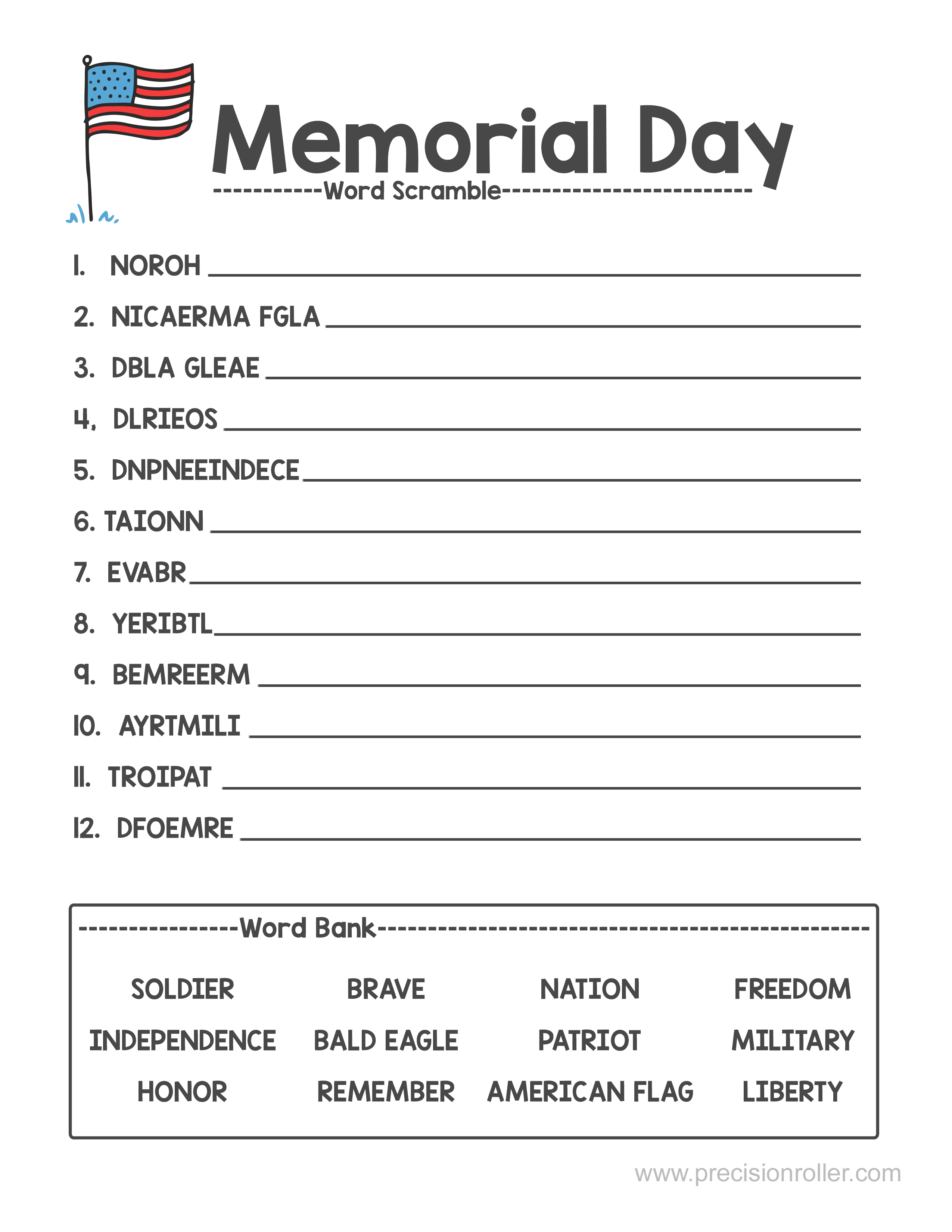Free Printable Memorial Day Worksheets