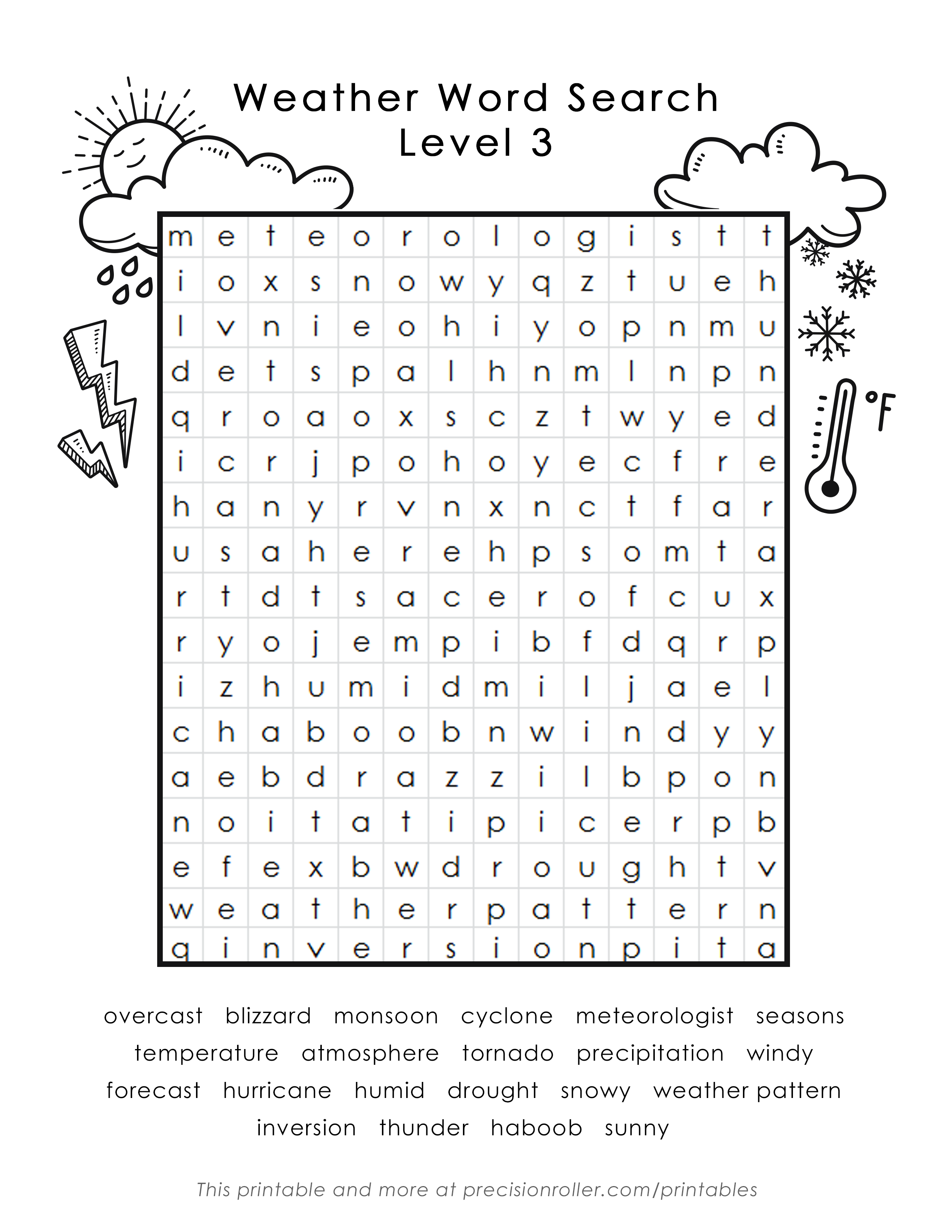 Weather Word Search Printable