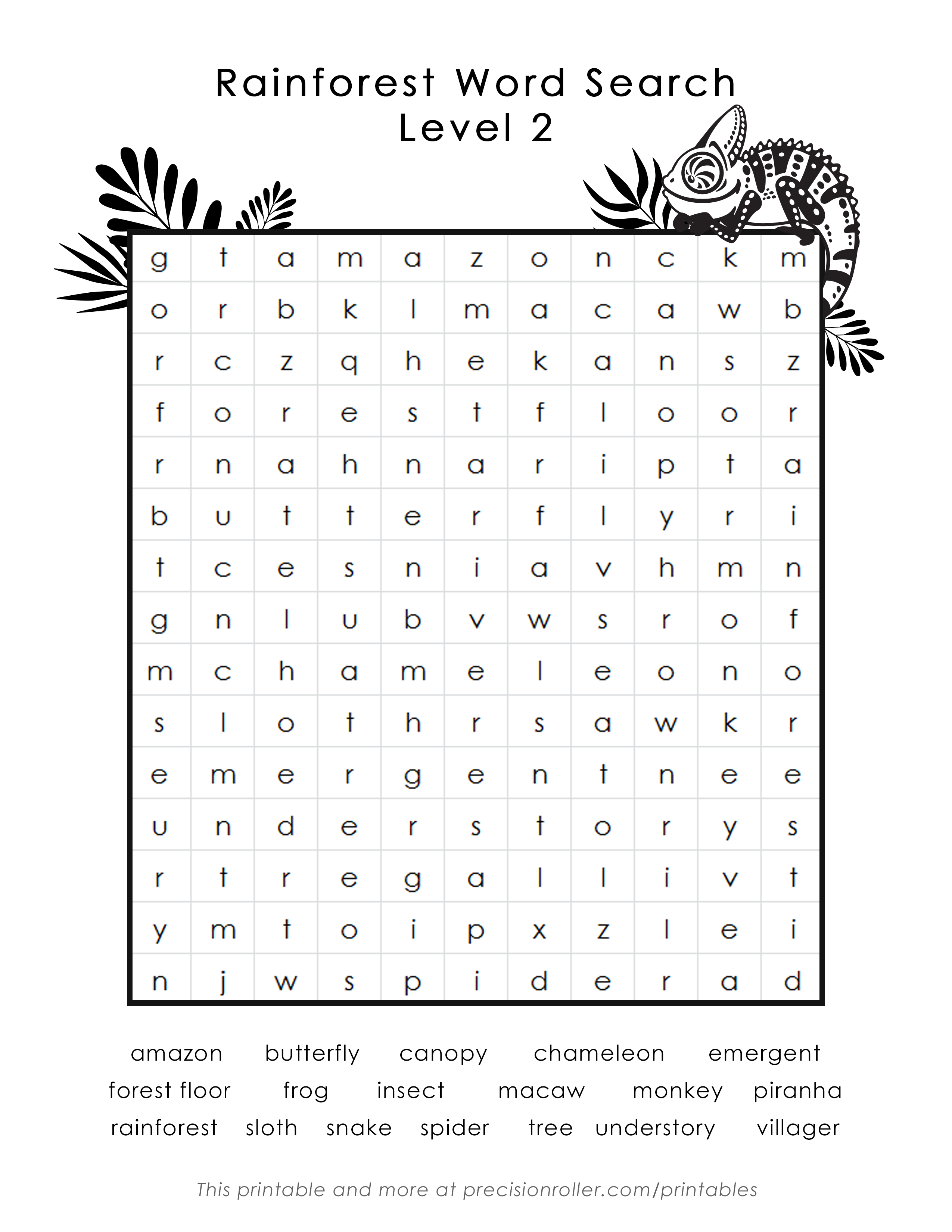 rainforest themed free printable word search precision printables