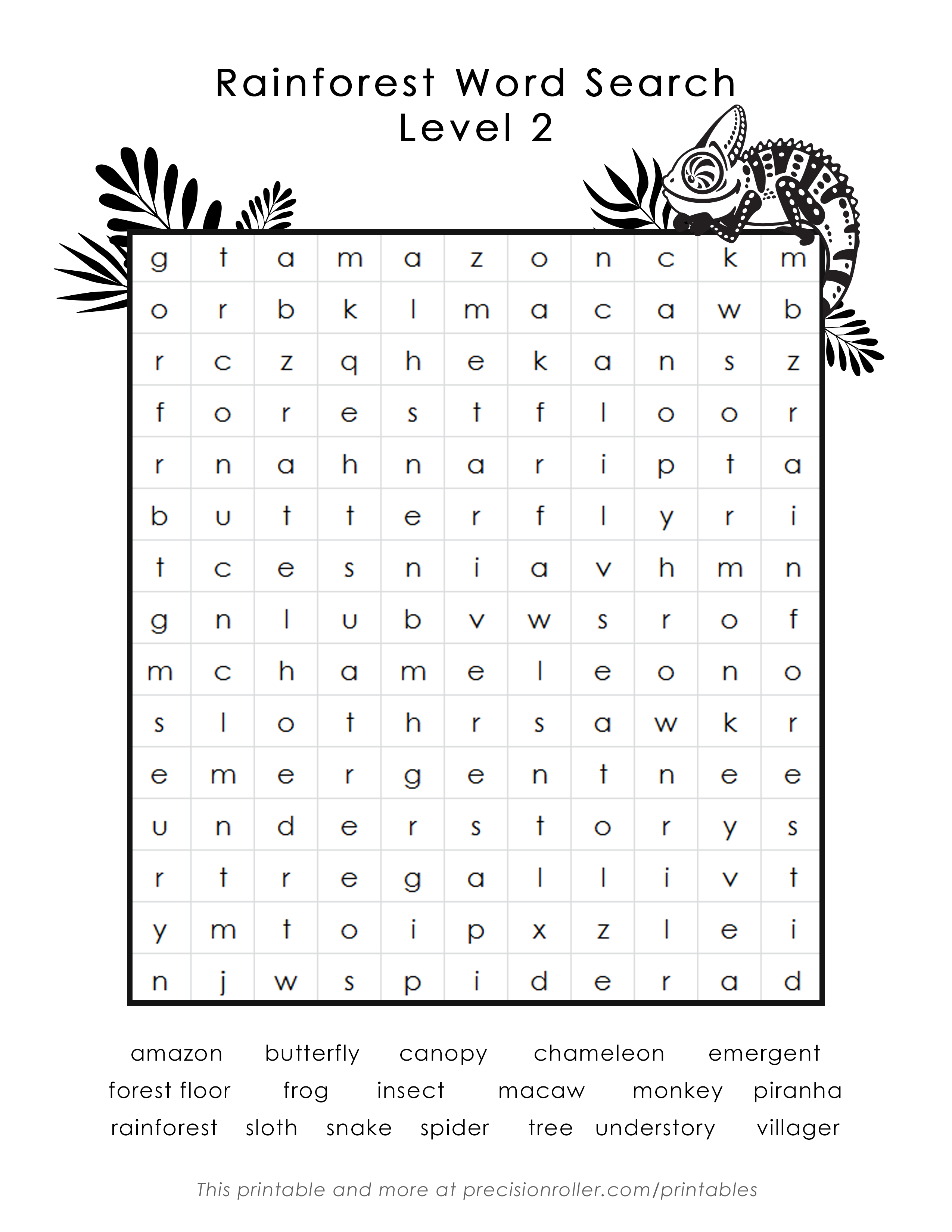 Rainforest themed Free Printable Word Search Precision Printables